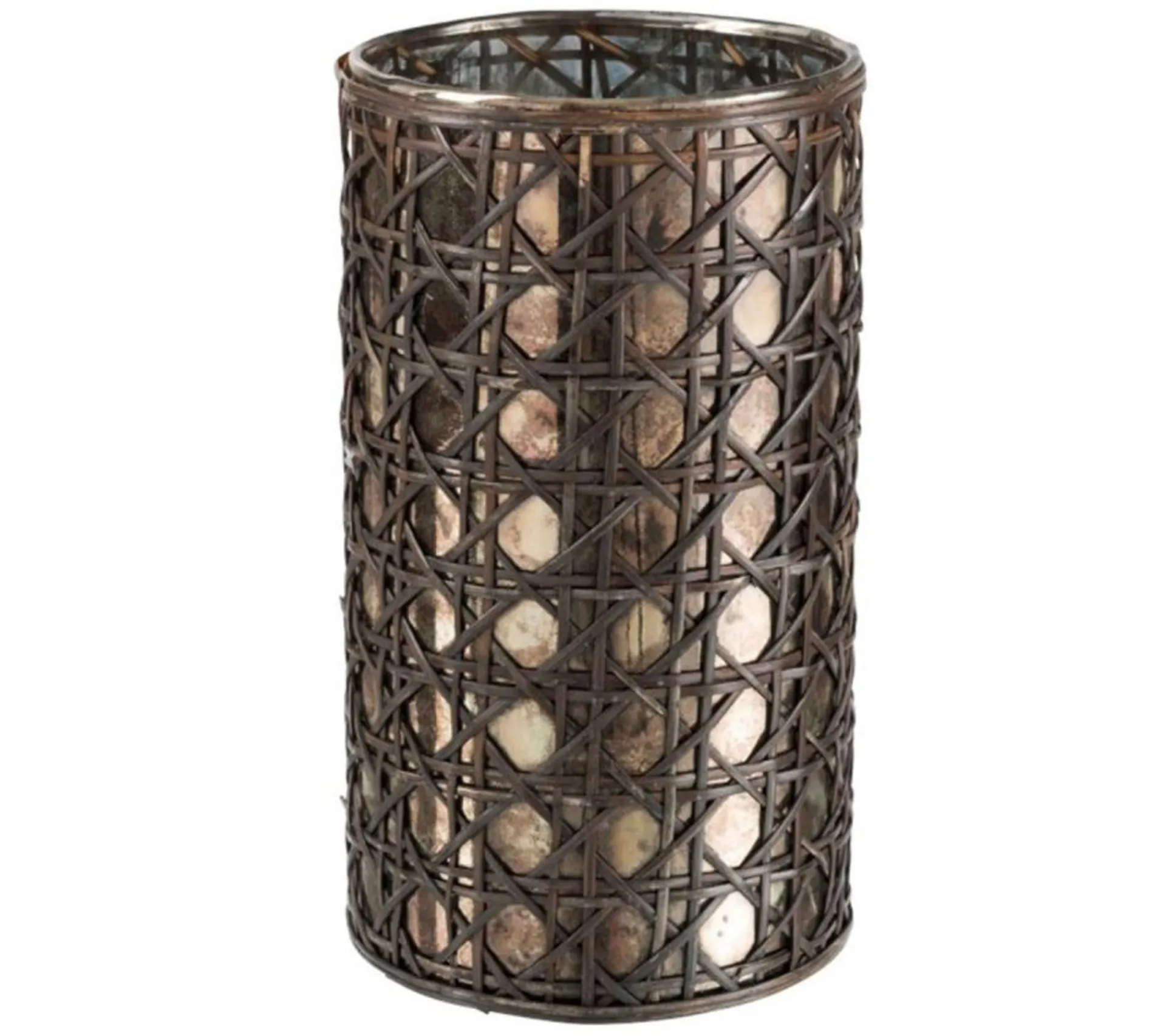 Sale * Photophore Design Rotin Et Verre "Hal" 25Cm Naturel