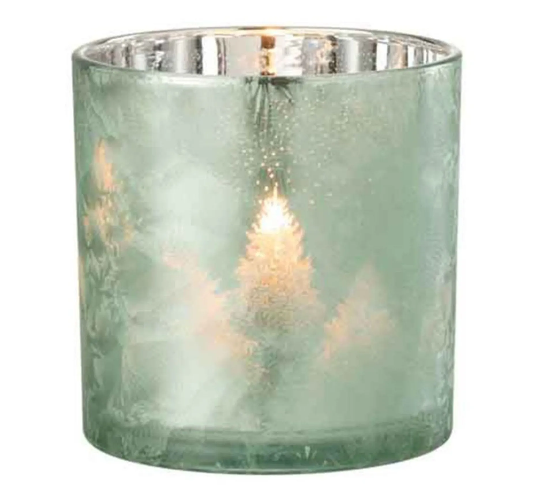 Fashion * Photophore En Verre "Arbre" 15Cm Vert Et Argent