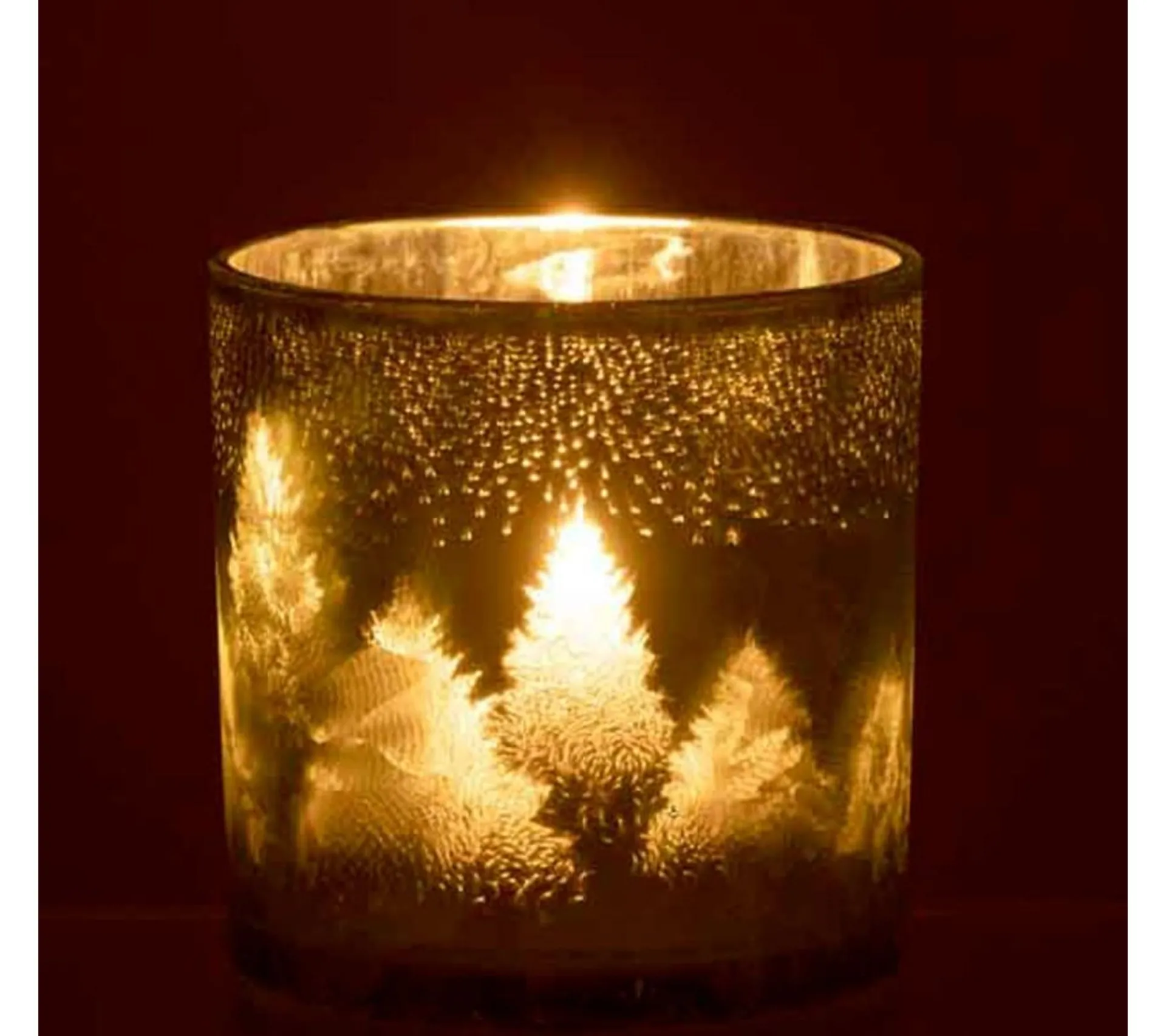 Fashion * Photophore En Verre "Arbre" 15Cm Vert Et Argent
