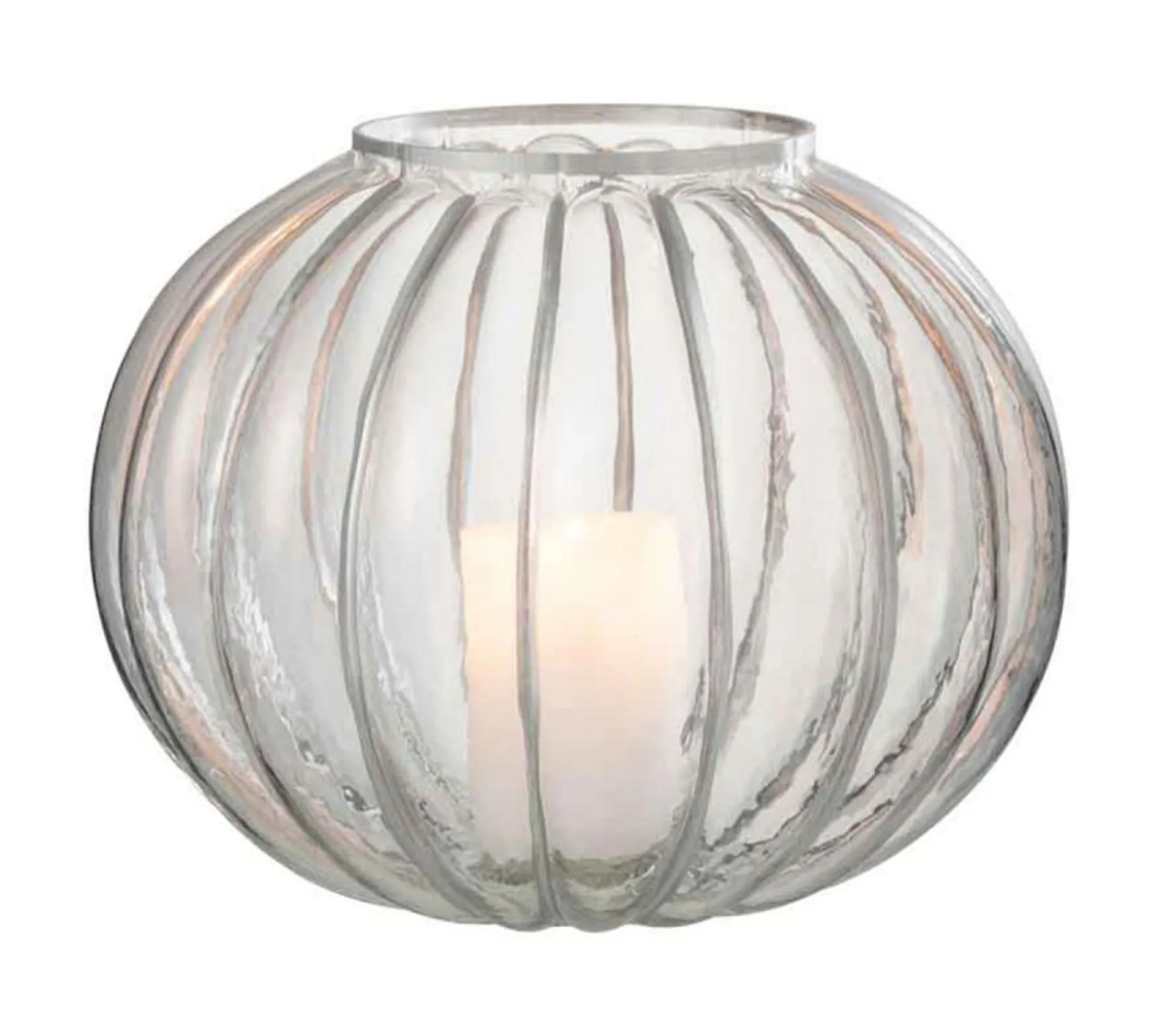 New * Photophore En Verre "Boule" 29Cm Argent