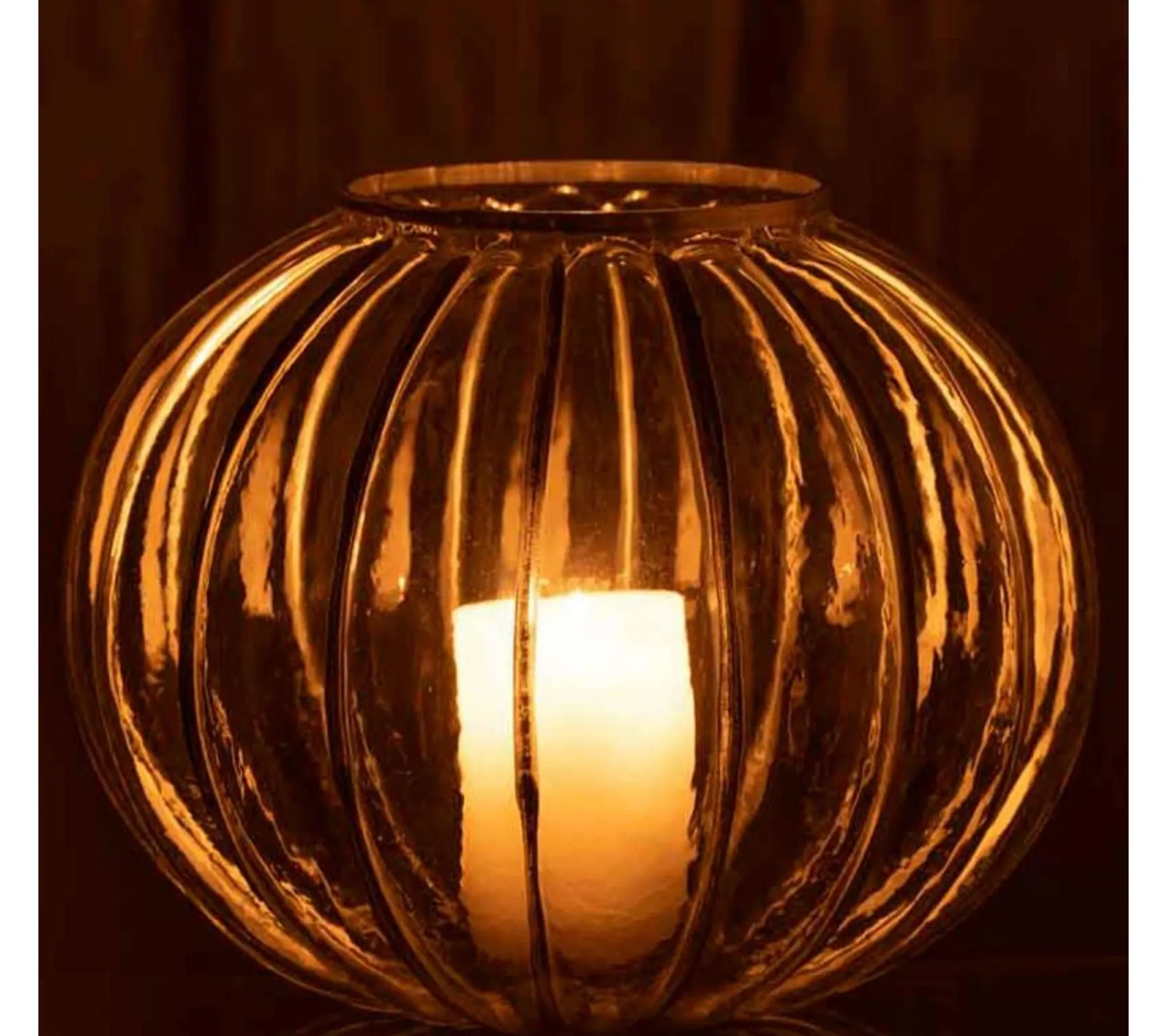 New * Photophore En Verre "Boule" 29Cm Argent