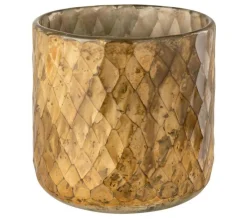 Flash Sale * Photophore En Verre Design "Quadrille" 14Cm Or