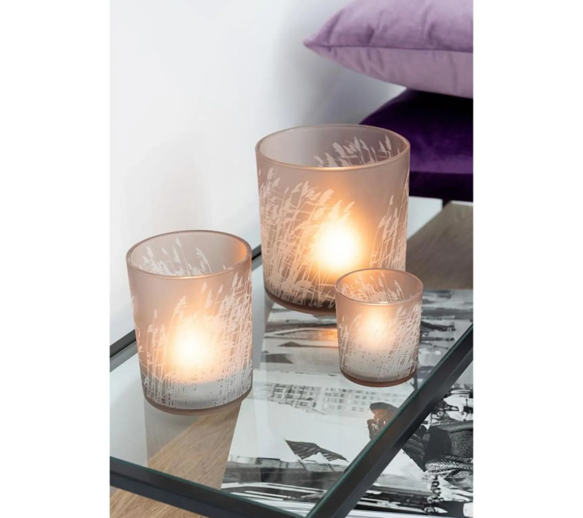 Best * Photophore En Verre Design "Herbe" 15Cm Beige