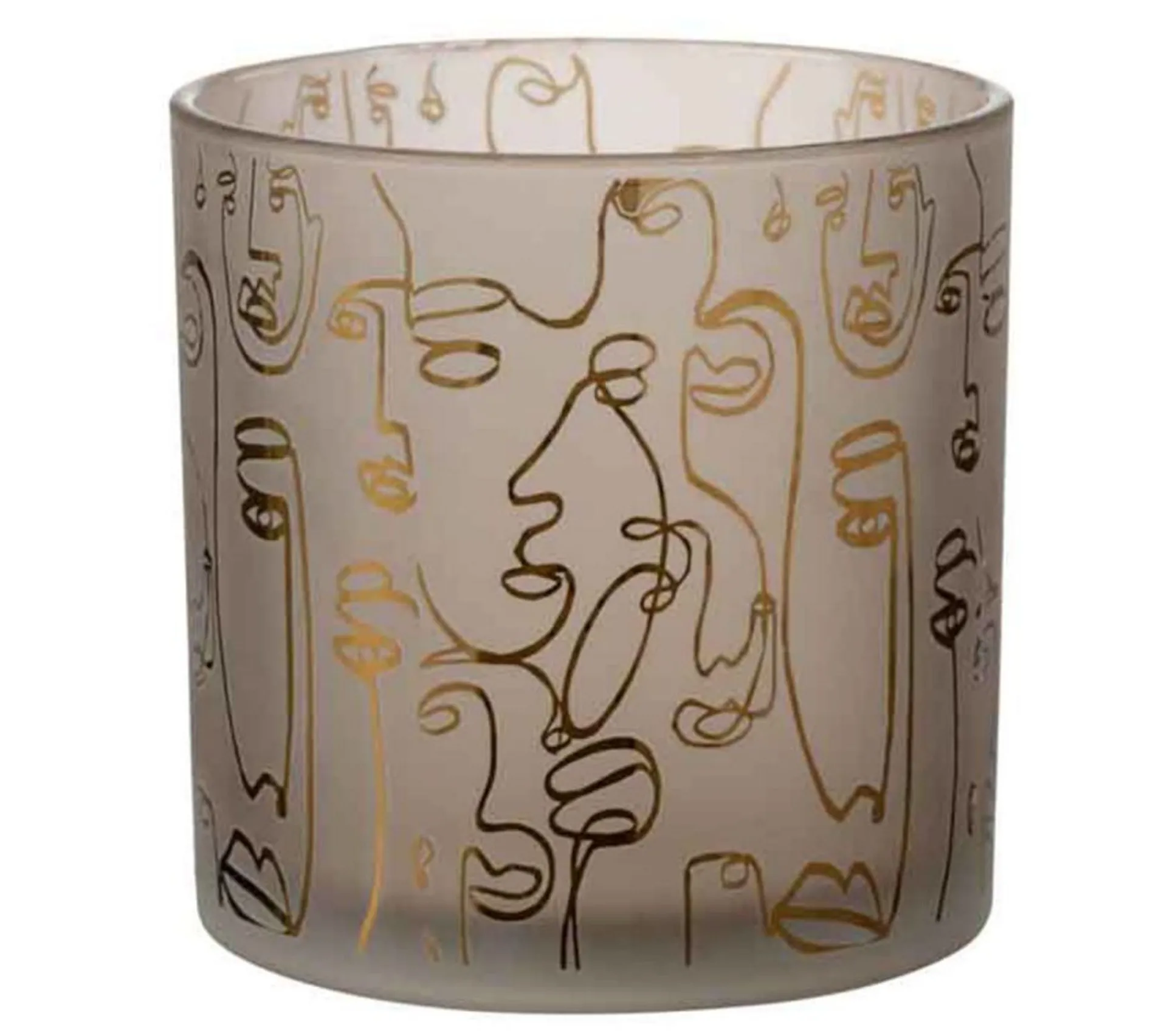 Best Sale * Photophore En Verre "Happy Faces" 15Cm Beige