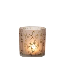 Best Sale * Photophore En Verre "Happy Faces" 15Cm Beige