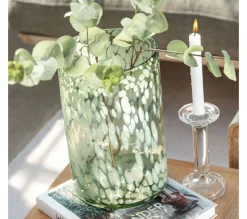 Store * Photophore En Verre "Tachete" 30Cm Vert Et Blanc