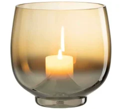 Outlet * Photophore Rond Déco "Verre Fume" 18Cm Argent