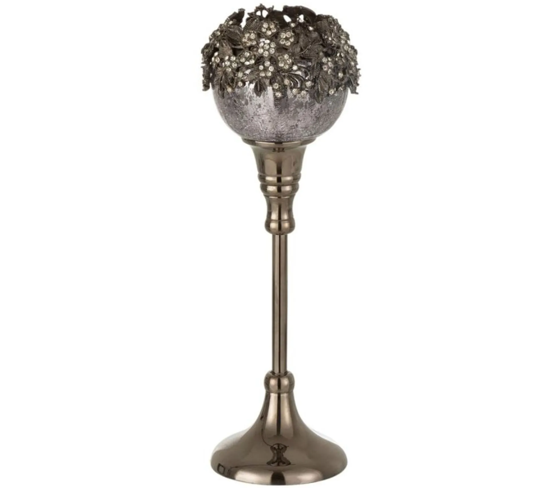 Clearance * Photophore Sur Pied Avec Bijoux "Gilo" 27Cm Gris