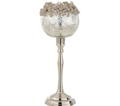 Hot * Photophore Sur Pied En Metal "Bijou" 33Cm Argent