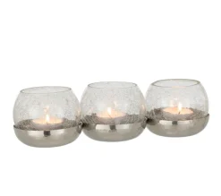 Online * Photophore Verre Craquele "3 Boules" 27Cm Argent
