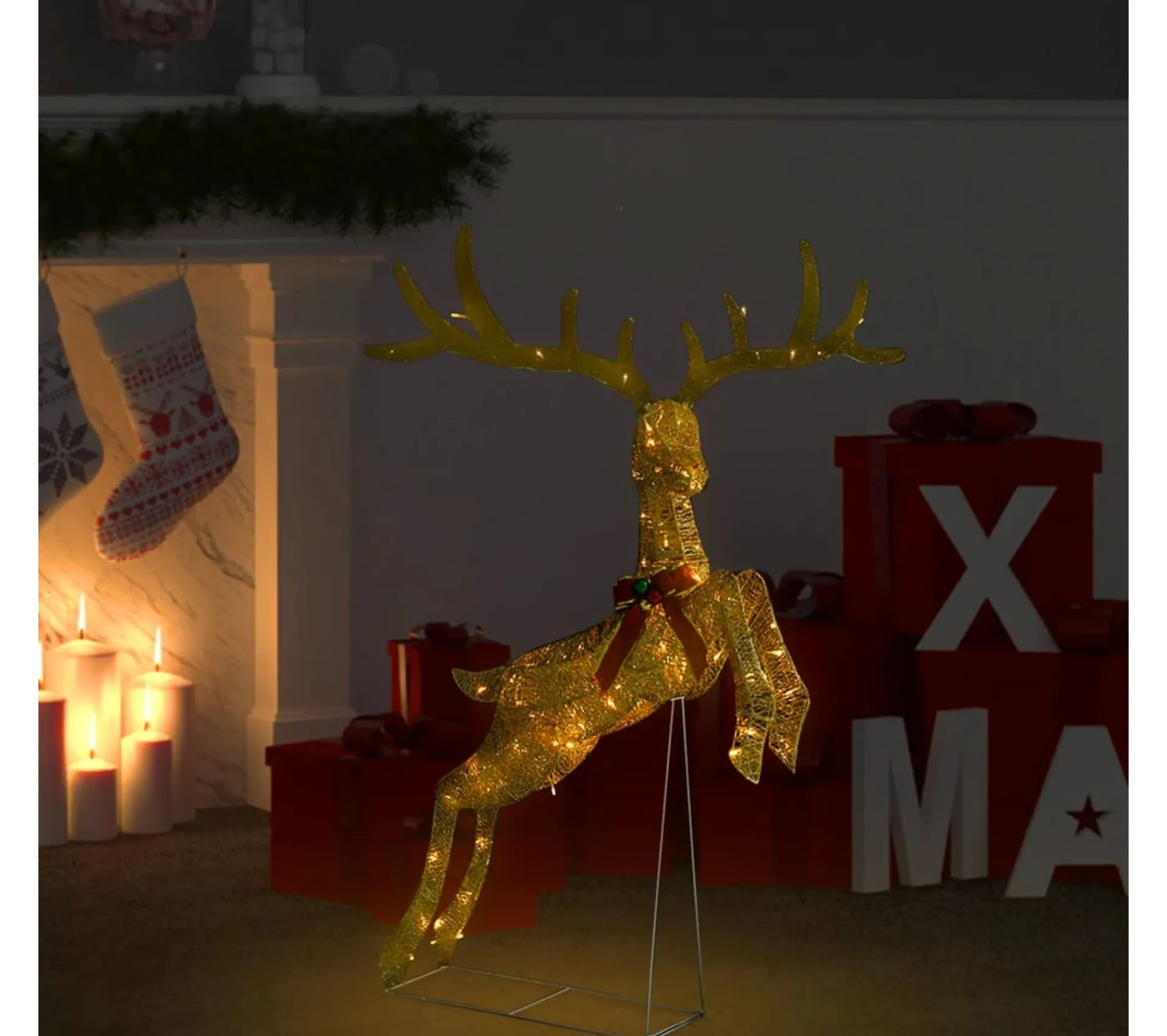 Store * Renne Volant De Décoration De Noël 120 Led Dore Blanc Chaud