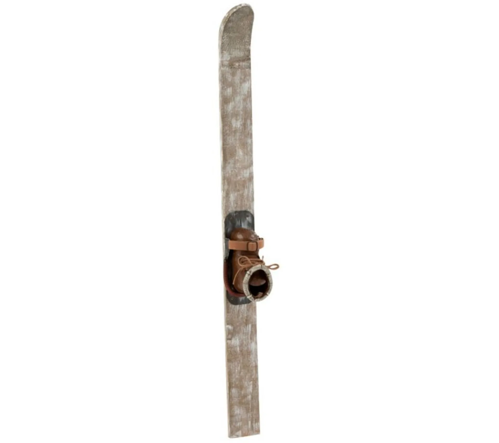 Outlet * Statue Déco Bois "Ski Et Chaussure" 76Cm Naturel