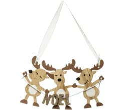 * Guirlande Et Boule De Sapin^Sujet De Noël 3 Rennes "Dis Maman" 17Cm Naturel