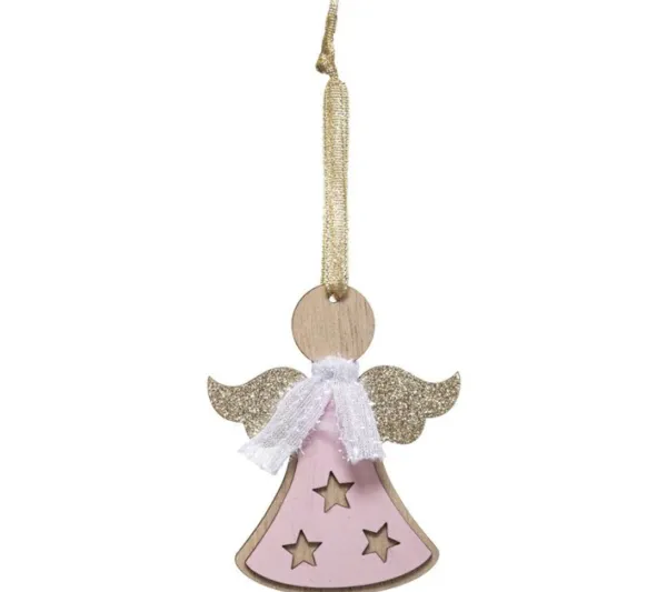 * Guirlande Et Boule De Sapin^Sujet De Noël Ange "Dis Maman" 10Cm Rose