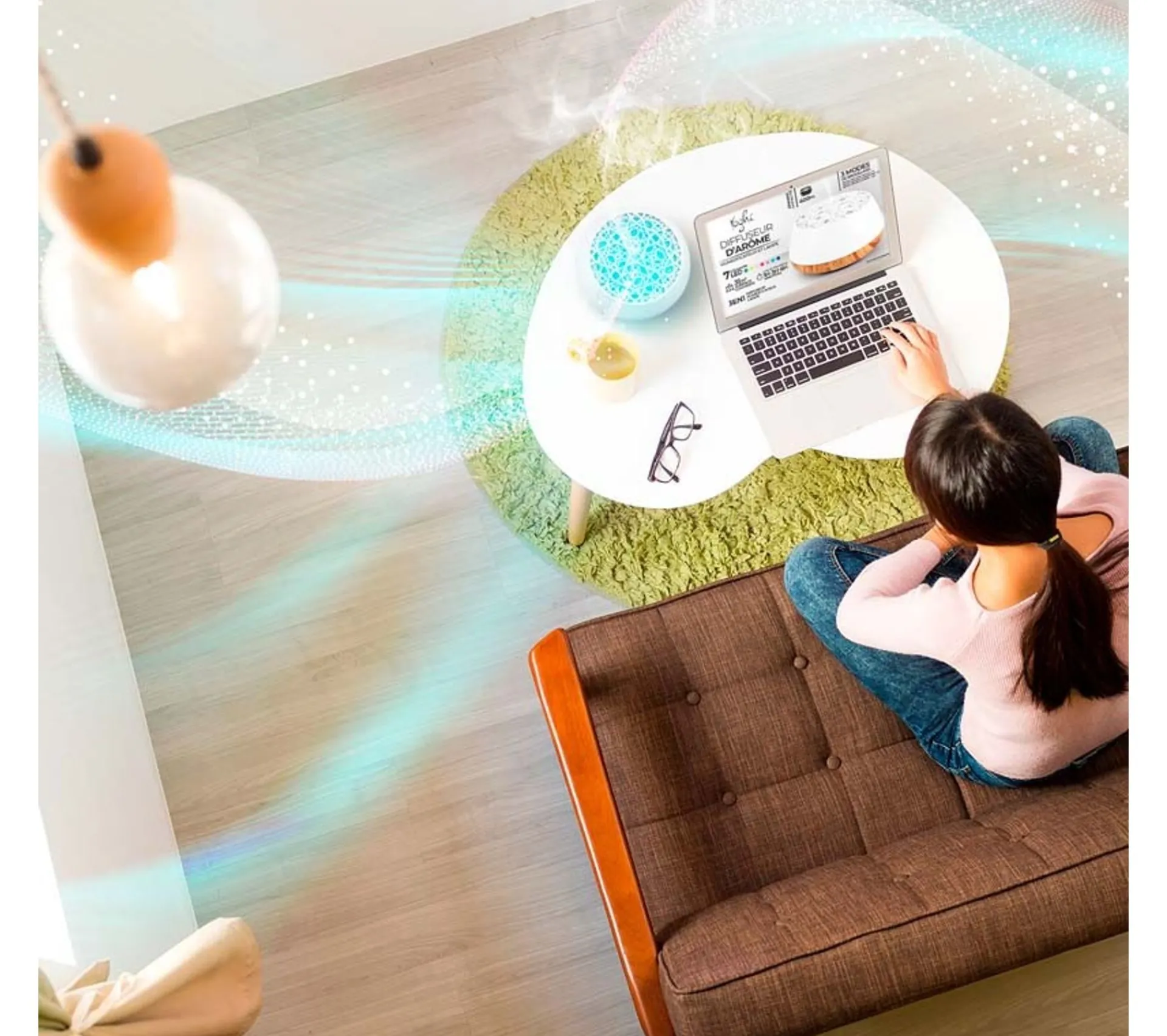 Store YOGHI Diffuseur D'Arome, Humidificateur Et Lampe 400Ml Et 3 Modes Aromi 400 Blanc